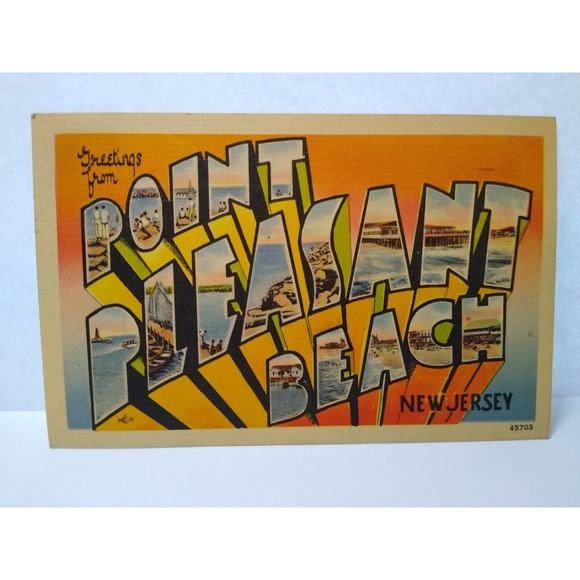 Greetings From Point Pleasant Beach New Jersey Large Letter Postcard Linen 1948 - Picture 1 of 2